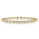 21K Yellow Gold Bujukan Bead Cuff Bracelet with Diamond Stations