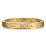 21K Yellow Gold Diamond Station Bangle Bracelet