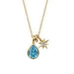 21K Yellow Gold Blue Topaz and Diamond Teardrop Pendant Necklace