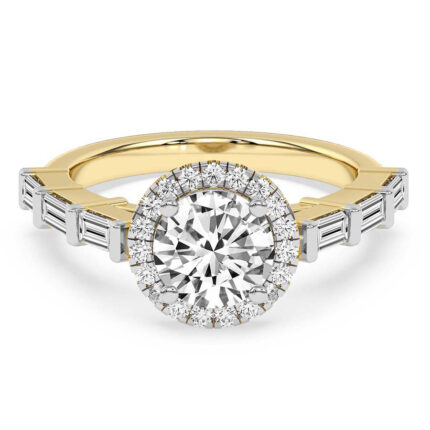 Yellow Gold Rachel Halo Side Stone Lab Diamond Ring