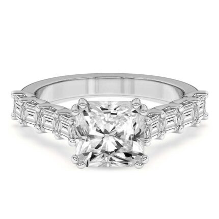 White Gold Florence Side Emerald Lab Diamond Ring
