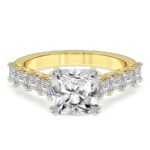 Yellow Gold Florence Side Emerald Lab Diamond Ring - Image 4