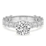 White Gold Giselle Side Emerald Lab Diamond Ring - Image 2